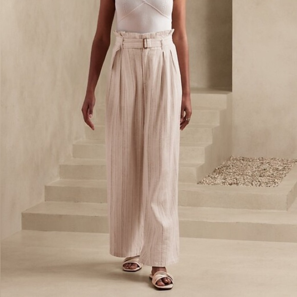 Banana Republic Women's Linen Blend Paperbag Wide Leg Pant- Size 10
